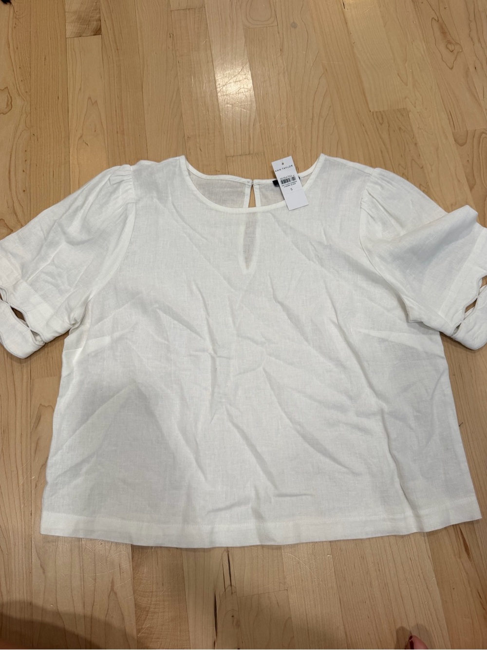 Ann Taylor White Sleeve Linen-Blend Blouse